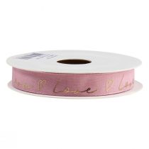Artikel Cadeaulint met hartjes sierlint roze goud 15mm 15m