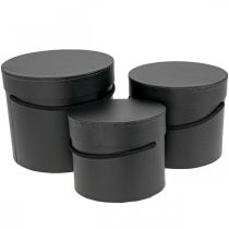 Geschenkdoos rond Flowerbox zwart Ø12,5/14,5/16,5cm set van 3
