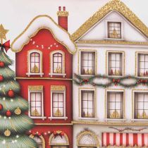 Artikel Kerstcadeautas met huisjes en kerstboom, 16 cm, 2 stuks