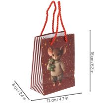 Artikel Kerstcadeautasje met muismotief, 16 cm, 2 stuks