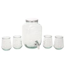 Artikel Glazen Drankdispenser met Kraan en 4 Glazen - 25,5 cm Hoog
