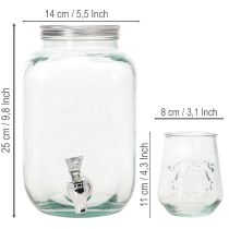 Artikel Glazen Drankdispenser met Kraan en 4 Glazen - 25,5 cm Hoog