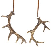 Artikel Rustieke decoratieve hangers in de vorm van geweien voor aan de muur of boom, 15 cm, 6 stuks