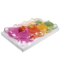 Artikel Kleurrijke decoratieve gieter, Ø11cm, H9,5cm, om te planten, lentetafeldecoratie, metaal, set van 8