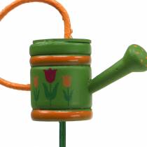 Artikel Bloemenplug gieter hout groen, geel, oranje assorti 7,5cm x 5,9cm H30,5cm 12 st