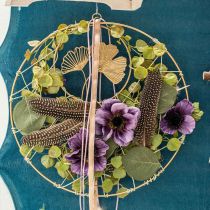 Ginkgo deco gouden hanger vintage metalen decoratie Ø16cm 3st