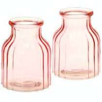 Artikel Glazen bloemenvaas retro roze getint Ø11cm H14.5cm 2 stuks