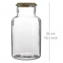 Glas met kurken deksel Decoratief glas met heldere kurk Ø14cm H26cm