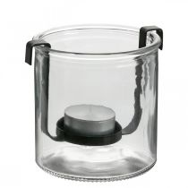 Lantaarn glas met waxinelichthouder zwart metaal Ø9 × H10cm