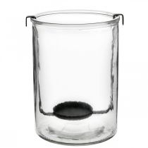 Lantaarn glas met waxinelichthouder zwart metaal Ø13.5×H20cm