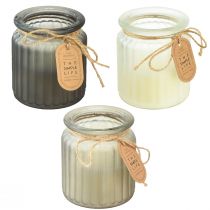 Artikel Geurkaarsen in glas sandelhout kurk deksel H9cm 3st