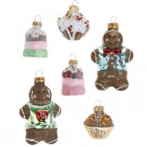 Glazen hangers gingerbread man &amp; cupcakes, kerstboomversiering mix, kerstbakkerij H4/8cm echt glas 6st