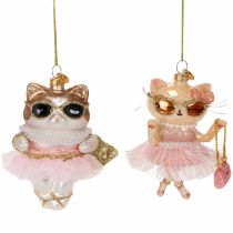 Artikel Glazen kattenornamenten met tutu als kerstboomversiering, 11 cm, 2 stuks