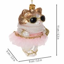 Artikel Glazen kattenornamenten met tutu als kerstboomversiering, 11 cm, 2 stuks