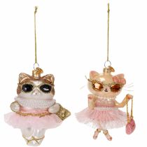 Artikel Glazen kattenornamenten met tutu als kerstboomversiering, 11 cm, 2 stuks