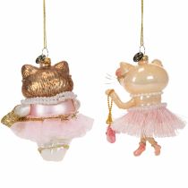 Artikel Glazen kattenornamenten met tutu als kerstboomversiering, 11 cm, 2 stuks