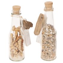 Artikel Glazen flesdecoratie met schelpen en hanger, maritieme tafeldecoratie, 17 cm, 2 stuks