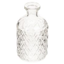 Artikel Glazen fles met diamantpatroon, decoratieve fles, vaas, klein, 13 cm, 6 stuks