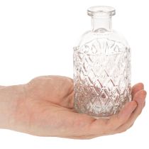 Artikel Glazen fles met diamantpatroon, decoratieve fles, vaas, klein, 13 cm, 6 stuks