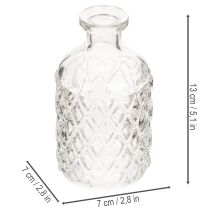 Artikel Glazen fles met diamantpatroon, decoratieve fles, vaas, klein, 13 cm, 6 stuks