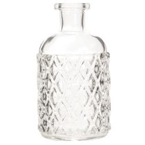 Artikel Glazen fles met diamantpatroon, decoratieve fles, vaas, klein, 13 cm, 6 stuks