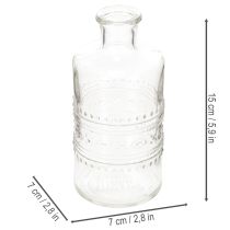 Artikel Glazen fles met patroon, cilindrisch, transparant, decoratieve vaas, 15 cm, 6 stuks
