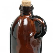 Glazen fles vintage met kurk en handvat bruin Ø7,5 cm H22cm