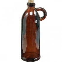 Glazen fles vintage met kurk en handvat bruin Ø7,5 cm H22cm