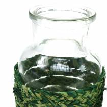 Glazen flesje met bast groen H12.5cm 3st