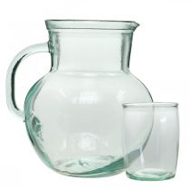 Artikel Glazen kan met drinkglazen, drankenset voor serveren blauwachtig helder H20cm/11,5cm 5 stuks