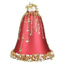 Glazen stolp kerstklokken rood goud Ø6,5cm H8,5cm 2st