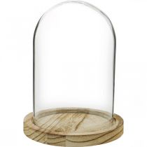 Artikel Decoratieve bel, glazen koepel met houten plaat, tafeldecoratie H16cm Ø12,5cm