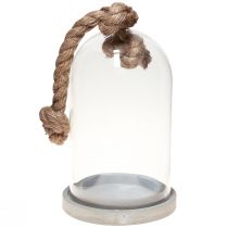 Artikel Glazen stolp met betonlook plaat en touw Ø17cm H28cm