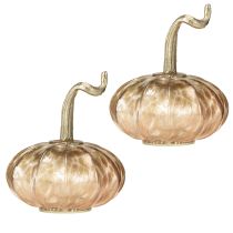 Artikel Glazen pompoen tafeldecoratie, herfstpompoen, glas en metaal, 14 cm hoog, 2 stuks