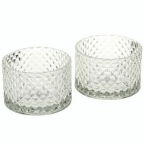Artikel Glazen kom theelichthouder retro diamant helder Ø10,5cm 2 stuks