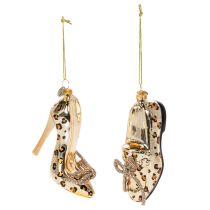 Artikel Glazen schoenornament met luipaardprint, kerstboomversiering, 13 cm, 2 stuks