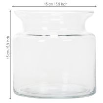 Artikel Transparante glazen vaas, decoratieve glazen vaas met rand, geschikt als kaarsenhouder of bloemenvaas, 15 cm