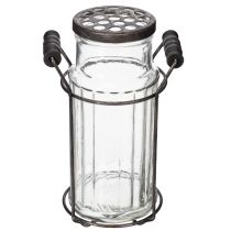 Artikel Glazen fles in een metalen mandje, ideaal als decoratief accent in de woonkamer, 20 cm