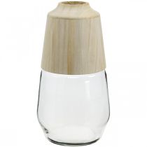 Glazen vaas met houten siervaas bloemenvaas helder H30cm