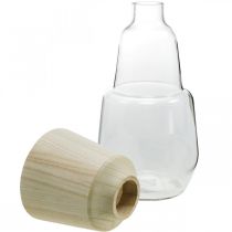 Glazen vaas met houten siervaas bloemenvaas helder H30cm