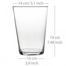 Conische glazen vaas, bloemendecoratie, transparante tafelvaas H19.5cm Ø14cm