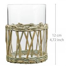 Artikel Glazen vaas cilinder gevlochten gras tafeldecoratie glas Ø8cm H12cm