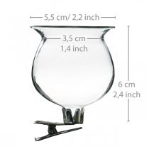Glazen vaas bel met clip helder Ø5.5cm H6cm 4st