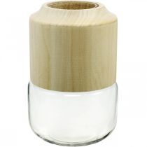 Glazen vaas met houten decoratieve vaas voor droge bloemisterij H20cm