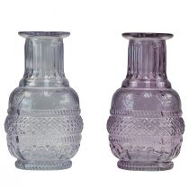Artikel Glazen vazen mini vazen licht paars paars retro stijl H13cm 2st