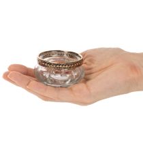 Artikel Glazen theelichthouders met decoratieve metalen rand, 6 cm, 4 stuks