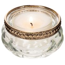 Artikel Glazen theelichthouders met decoratieve metalen rand, 6 cm, 4 stuks