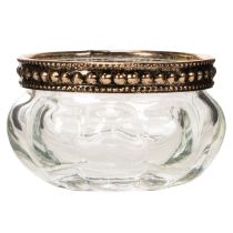 Artikel Glazen theelichthouders met decoratieve metalen rand, 6 cm, 4 stuks
