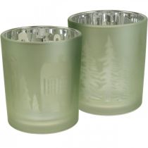 Lantaarns, theelichthouder glas kerstgroen Ø7cm 2st