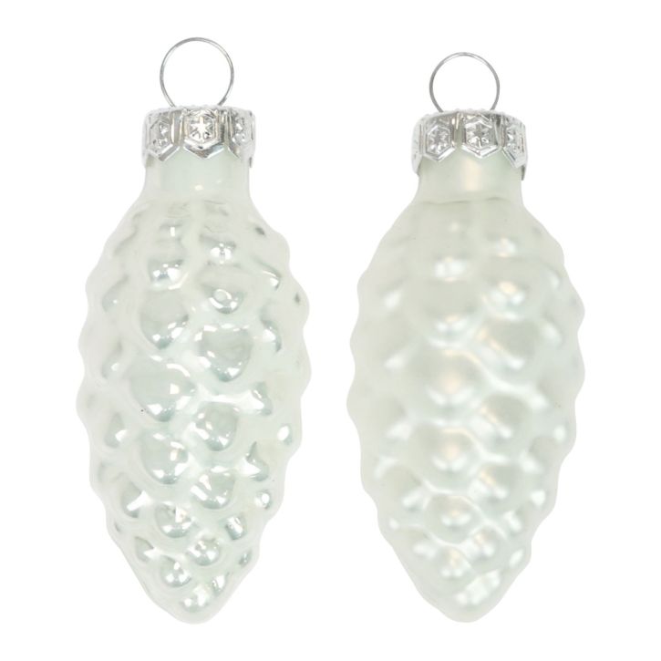 Glazen kegels kerstversiering glas wit Ø2,5cm 6cm 10st